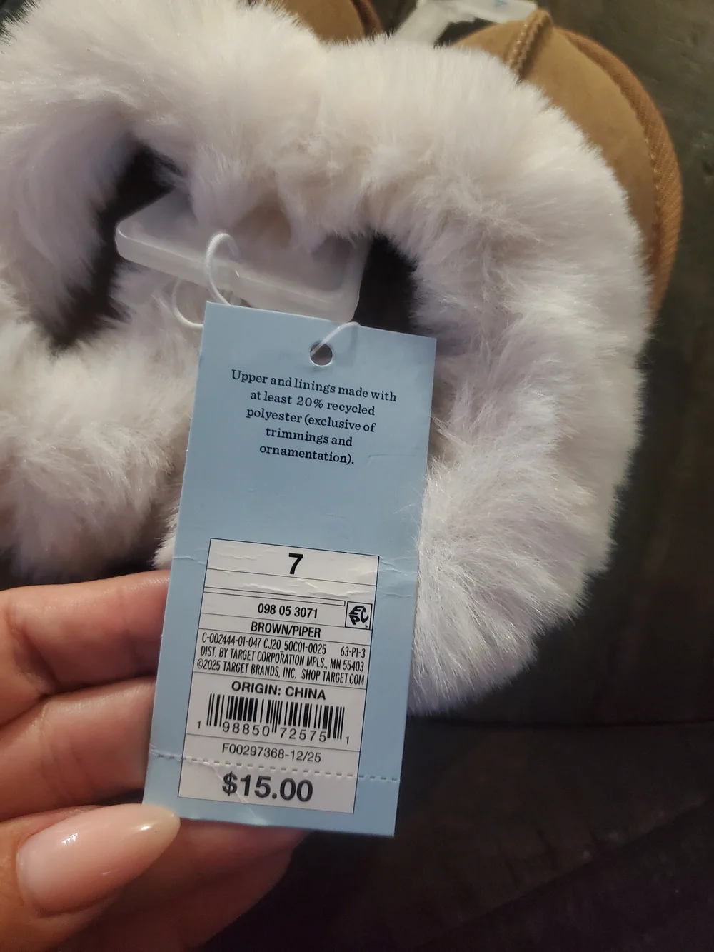 Target Brown Slip On with Cream Faux Fur Trim